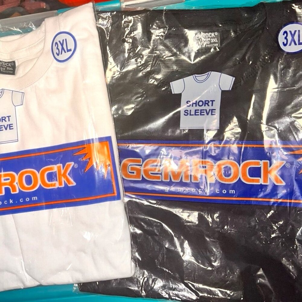WHITE GEMROCK MENS CREW NECK TEE COTTON TSHIRT 2 PIECE SET